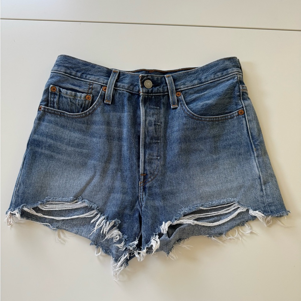 Levi's Blue Distressed Jean Shorts